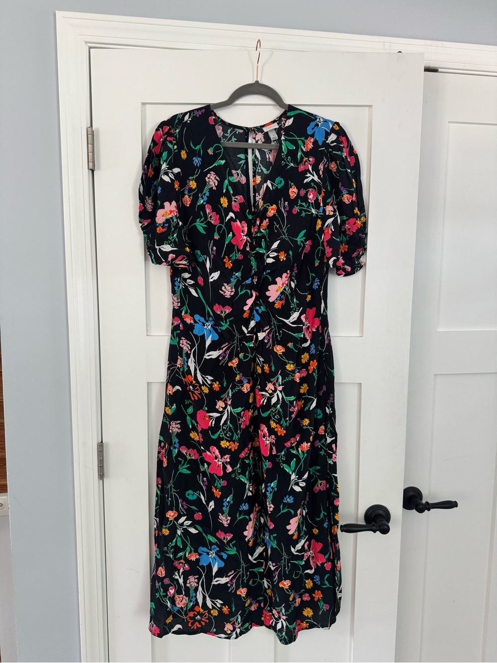 A New Day Black Floral Midi Dress Large NWT